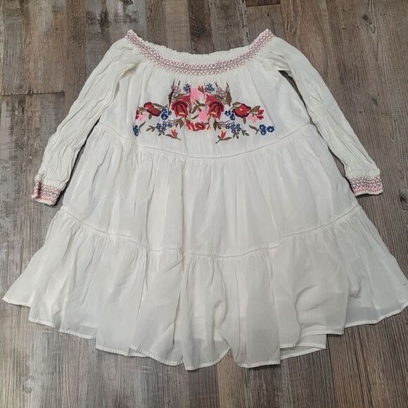 FREE PEOPLE FLORAL EMBROIDERED 3/4 SLEEVE BLOUSE SHIRT White WOMEN'S SIZE Small - Picture 1 of 8